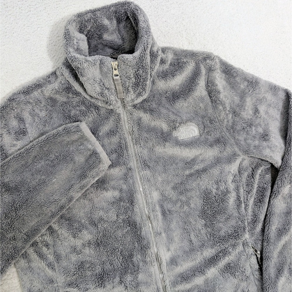 The North Face Osito Jacket Full Zip Pockets Purple Women's L Gray Pile Fleece